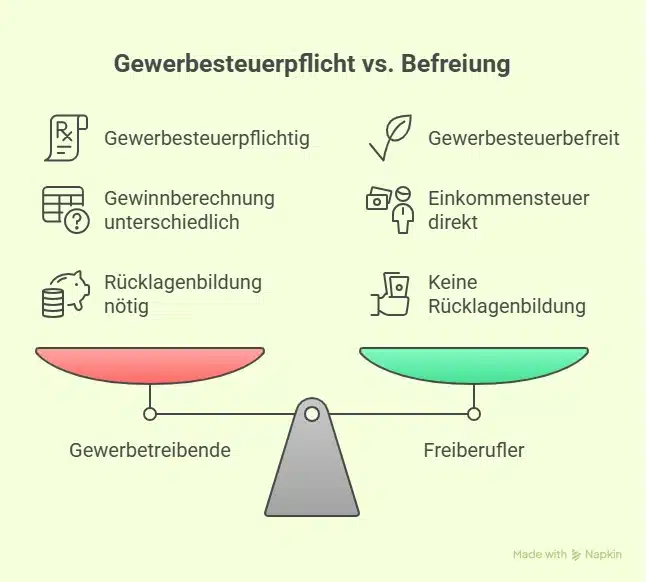Gewerbe und freiberufliche Tätigkeit im Vergleich